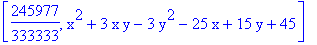 [245977/333333, x^2+3*x*y-3*y^2-25*x+15*y+45]
